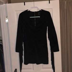 Black suede fringe sleeve dress